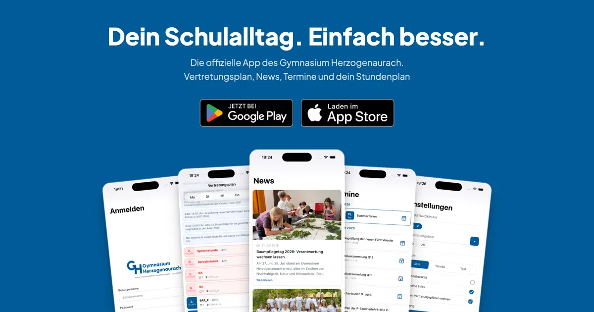 Alle wichtigen Informationen des Gymnasium Herzogenaurach in einer übersichtlichen App aufbereitet.