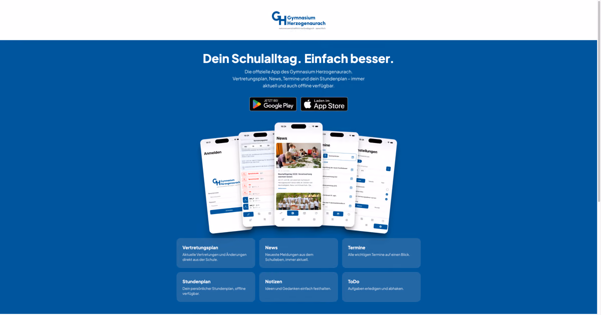 Alle wichtigen Informationen des Gymnasium Herzogenaurach in einer übersichtlichen App aufbereitet.