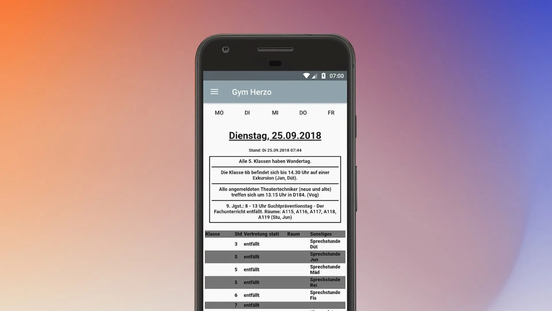 GymH Android - Alle wichtigen Informationen des Gymnasium Herzogenaurach übersichtlich in einer nativen Android-App aufbereitet