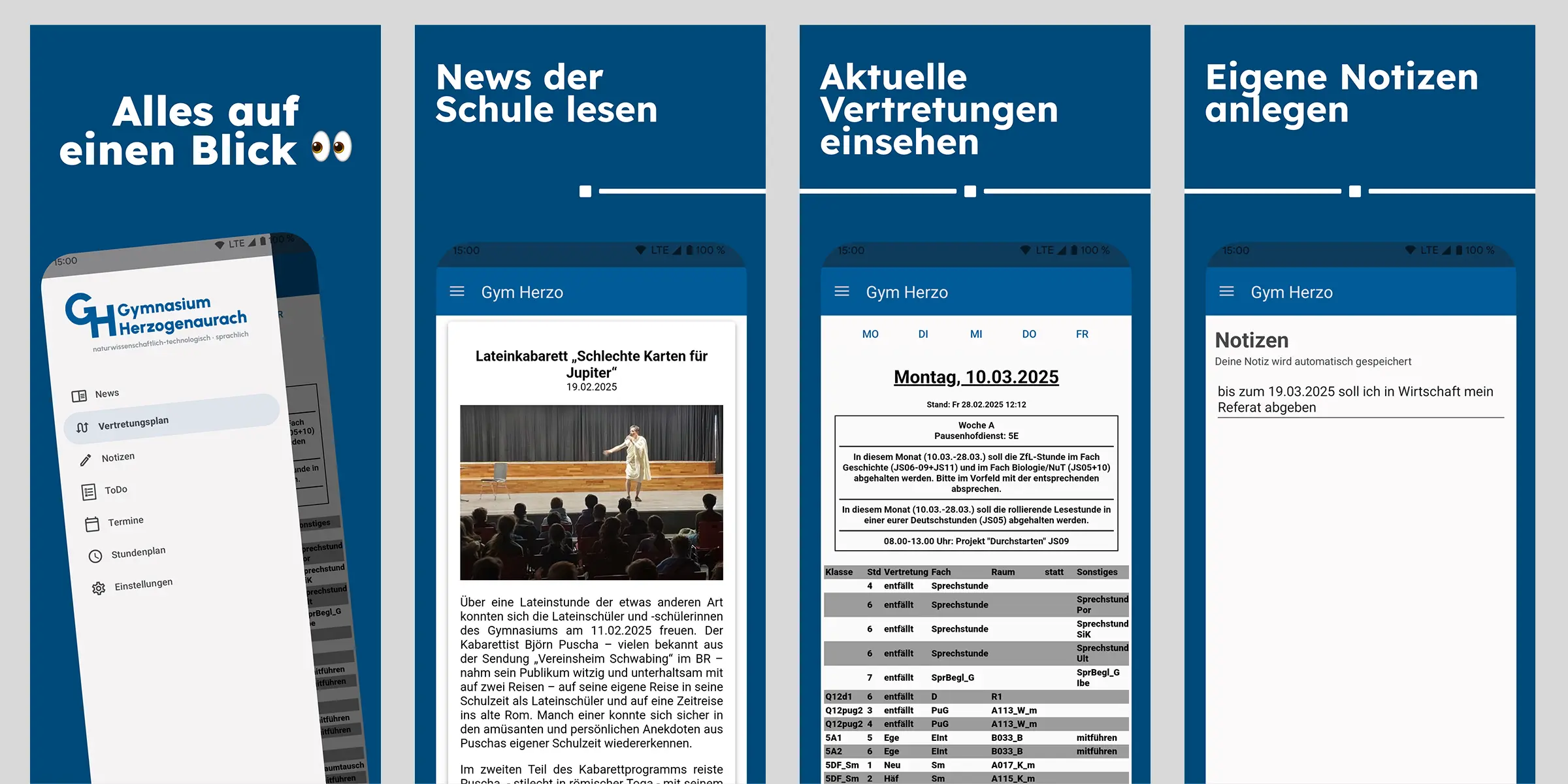 GymH Android - Alle wichtigen Informationen des Gymnasium Herzogenaurach übersichtlich in einer nativen Android-App aufbereitet