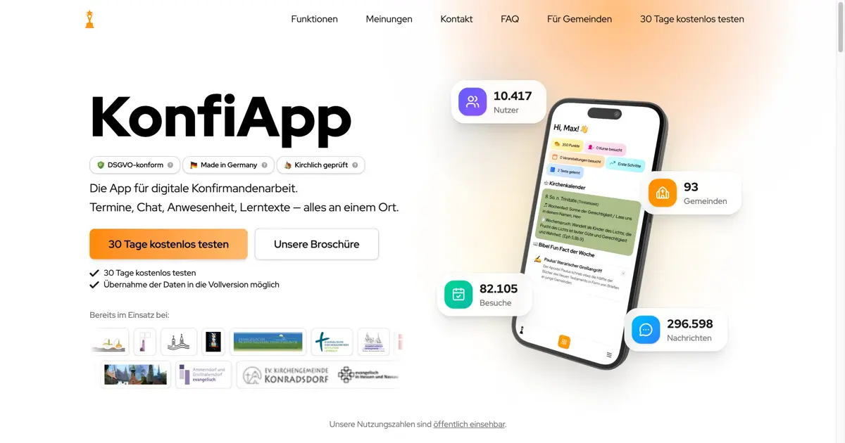 KonfiApp - Das moderne System für Konfirmation in evangelischen Kirchengemeinden.