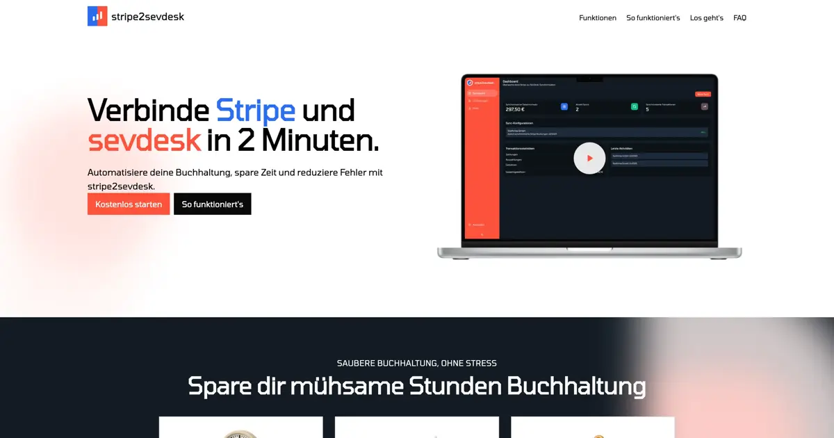 stripe2sevdesk.de - Stripe Zahlungen direkt in sevDesk verbuchen.