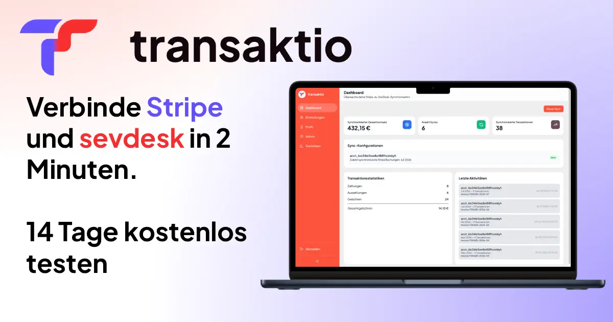 transaktio - Stripe Zahlungen direkt in sevDesk verbuchen.